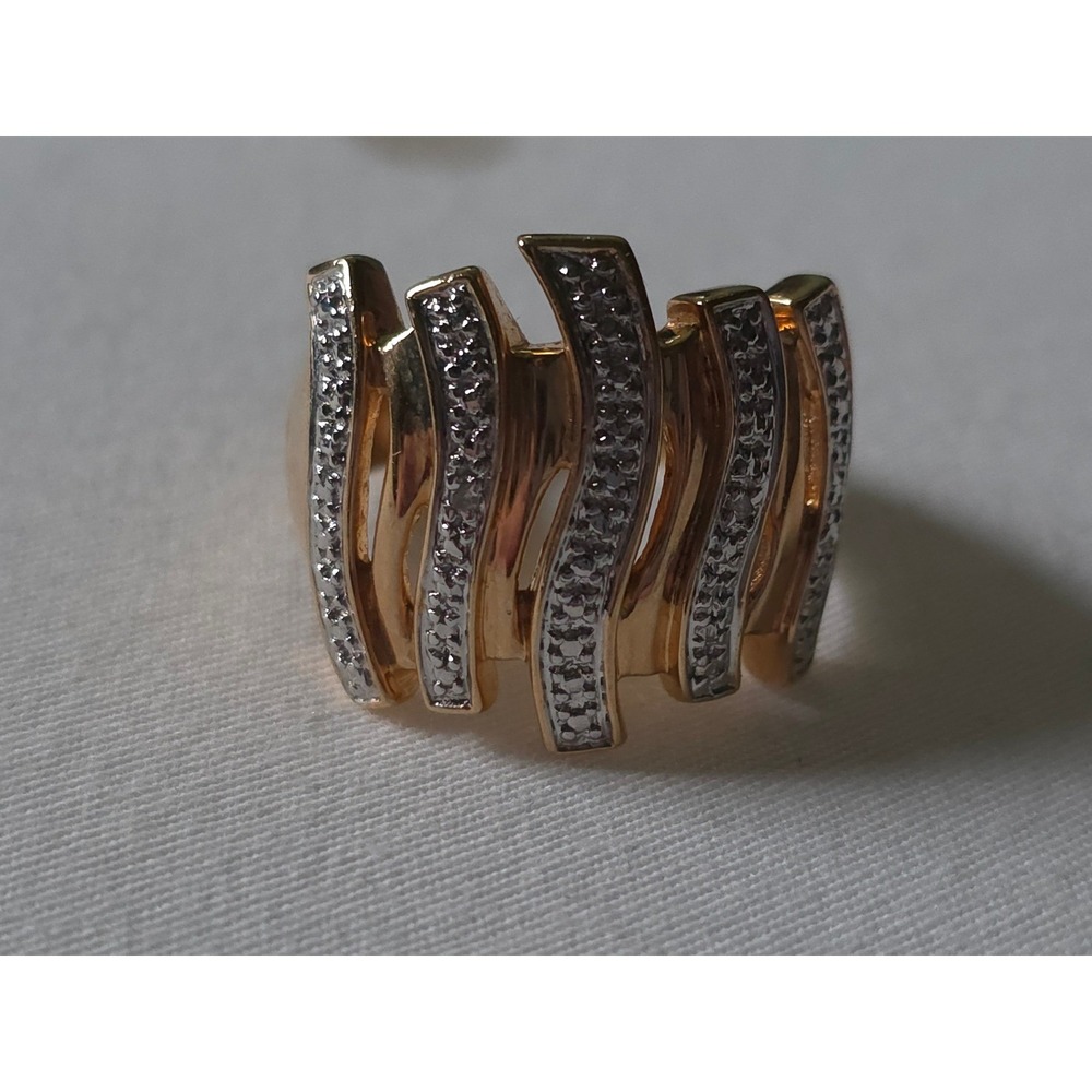 Vintage Gold Plated Sterling Silver 925 Wavy Statement Ring Size 9 Two Tone - Picture 6 of 8